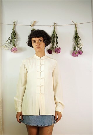 SILK CREAM CHINESE INSPIRATION BLOUSE SHIRT LONG SLEEVE
