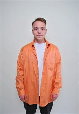 Orange Men Shirt summer vintage 90s long sleeve shirt casual
