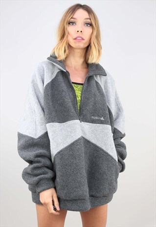VINTAGE 90S OVERSIZED 1/4 ZIP GREY FESTIVAL FLEECE