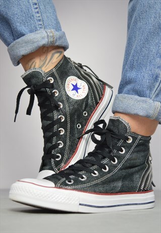 VINTAGE 90S CONVERSE BLACK STONEWASH HI-TOPS TRAINERS RETRO