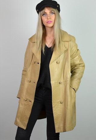 VINTAGE 70S CREAM LONGLINE LEATHER BOYFRIEND JACKET