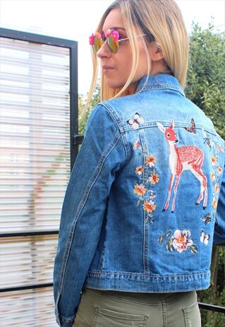 JACKET JEAN EMBROIDERY FAWN, BEES