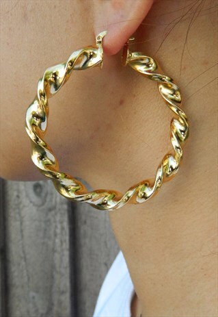 GOLD SLIM TWIST GOLD HOOPS EARRINGS