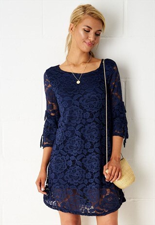 JANYICE LACE MINI DRESS IN NAVY