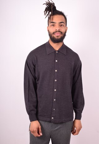 TRUSSARDI MENS VINTAGE CARDIGAN SWEATER LARGE GREY 90S