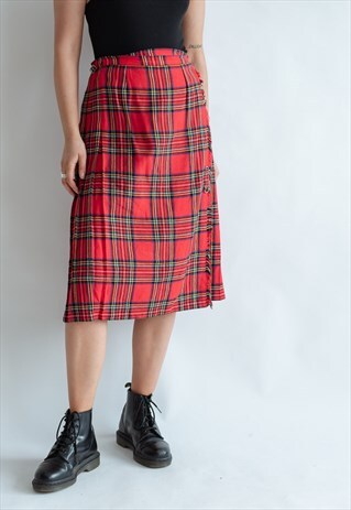 VINTAGE 90S GRUNGE SCOTTISH KILT SKIRT IN RED