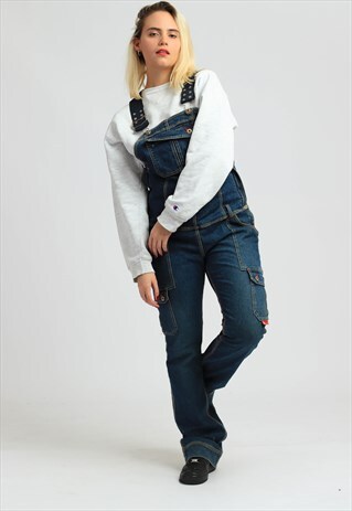 VINTAGE ECKORED DENIM LONG LENGTH DUNGAREES