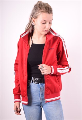 ASICS WOMENS VINTAGE TRACKSUIT TOP JACKET MEDIUM RED 90'S