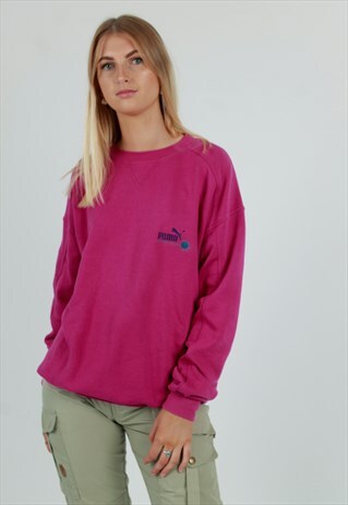 90S PUMA LOOP BACK HOT PINK SMALL LOGO SWEATSHIRT