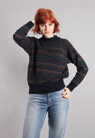 VINTAGE 80S NORDIC PATTERNED HIGH NECK JUMPER