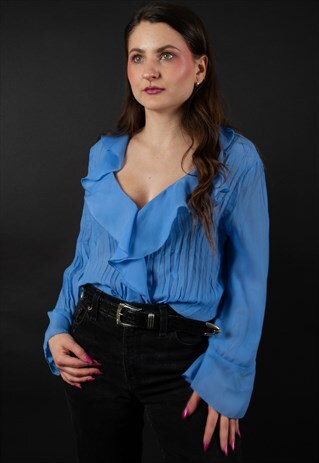 PERIWINKLE RUFFLED SHEER BLOUSE