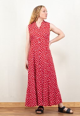 Vintage 90's Floral Maxi Shift Dress in Red