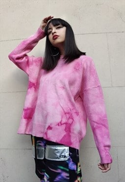 Box fit premium tie dye gradient knitted sweater top in pink