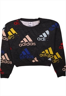 Vintage 90's Adidas Sweatshirt Crop Crew Neck Black Small