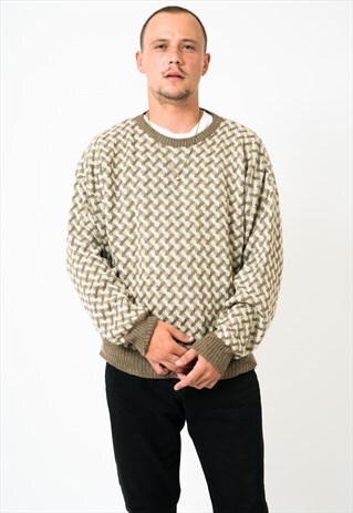 VINTAGE CREAM PRINT KNITTED JUMPER
