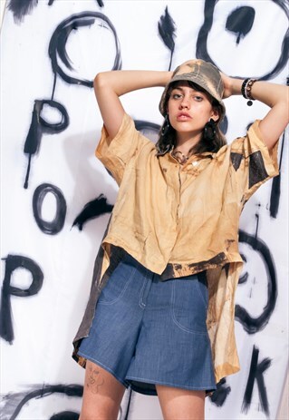 VINTAGE SHIRT 90S BEIGE LINEN ASYMMETRIC DESIGNER TOP