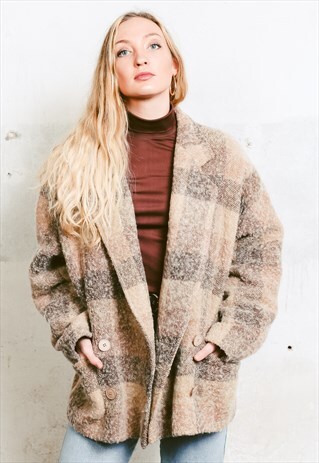VINTAGE 80S PLAID WOOL JACKET COAT