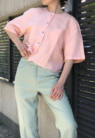 LINEN COTTON CROP TOP WITH MOTHER PEARL BUTTONS
