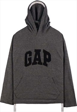 Vintage 90's Gap Hoodie Fleece Spellout Logo Pullover Grey
