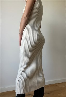 Vintage Ivory White Knitted Long Dress