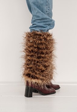Vintage Y2K iconic sexy fuzzy leg warmers in brown tones