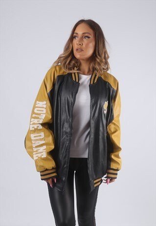 VINTAGE PVC USA NOTRE DAME BOMBER JACKET SPORTS UK 20 (G2A)