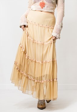 Vintage boho skirt embellished beaded hippie women