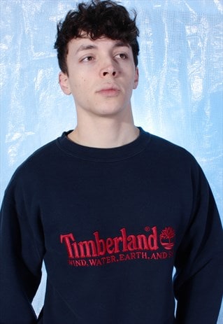 VINTAGE TIMBERLAND NAVY AND RED SPELL OUT SWEATSHIRT