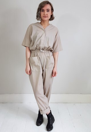 VINTAGE 80'S NUDE BOILER SUIT PLAYSUIT W/ PATCH POCKETS