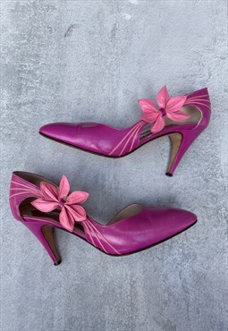 80s Purple Leather Court Shoes UK Size 2.5