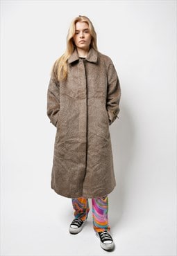 Vintage winter long wool coat for women brown classic 90s