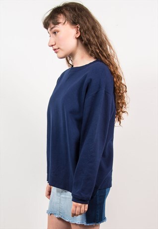 VINTAGE 90'S NAVY BLUE CASUAL PLAIN SWEATSHIRT