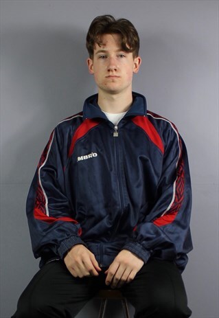 VINTAGE UMBRO WINDBREAKER TRACK JACKET IN NAVY WITH EMBROIDE