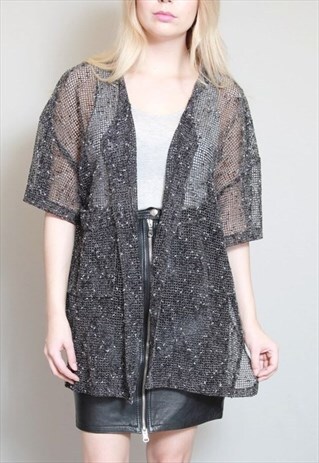 VINTAGE 1970'S AMAZING GREY NEPPY KNIT CARDIGAN