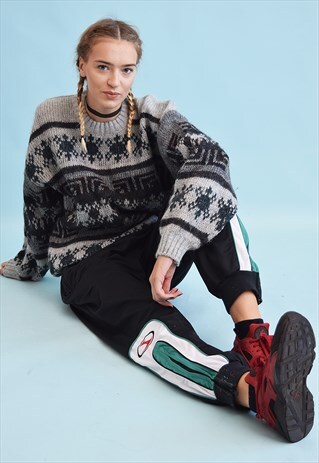 90'S RETRO FAIR ISLE PATTERN KNIT WOOLEN OVERSIZED JUMPER