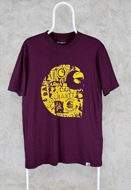Carhartt WIP T-Shirt Burgundy Graphic Print Medium