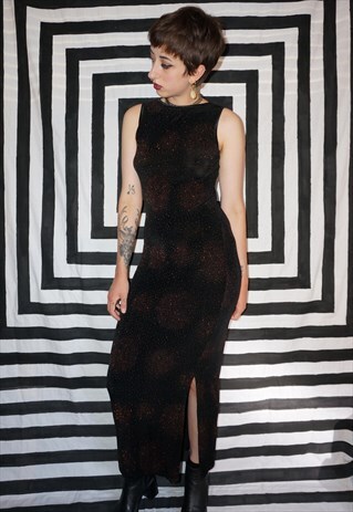 VINTAGE 90'S STRETCHY BRONZE GLITTER MAXI DRESS