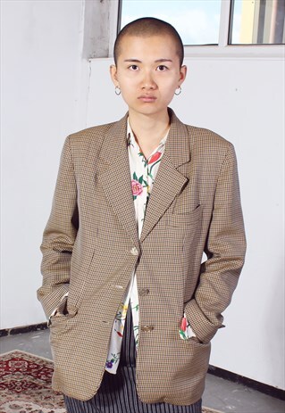 VINTAGE MOSCHINO BROWN AND BEIGE PLAID BLAZER