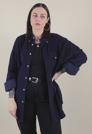 VINTAGE 90'S OVERSIZED BLUE CORDUROY SHIRT /A4056