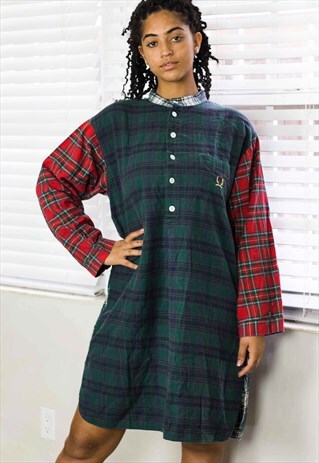VINTAGE TOMMY HILFIGER COLOR BLOCK FLANNEL SHIRT DRESS 13.6