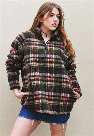 VINTAGE OVERSIZED 3/4 ZIP FLEECE SWEATER TOP
