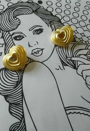 TRIFARI GOLD TONE HEART CLIP ON EARRINGS