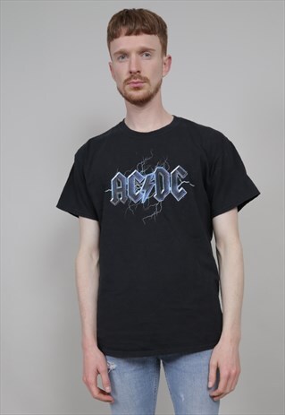 VINTAGE ACDC BLUE LOGO BLACK BAND T-SHIRT