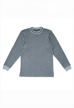  Vintage Y2K 00s grey striped crew neck sweatshirt