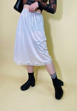 Vintage 90's Lace Satin Y2K Midi Slip Skirt