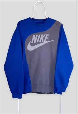 Vintage Reworked Nike Sweatshirt Spell Out Blue Grey XL
