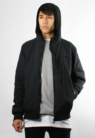 ADIDAS BLACK PADDED BOMBER COAT/ JACKET, L, HOOD
