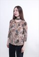 VINTAGE PAISLEY BLOUSE, BROWN BOHO BLOUSE, SIZE M