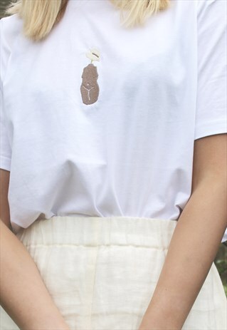 NUDE ETHICS ORGANIC ANTHURIUM BODY EMBROIDERED WHITE T SHIRT