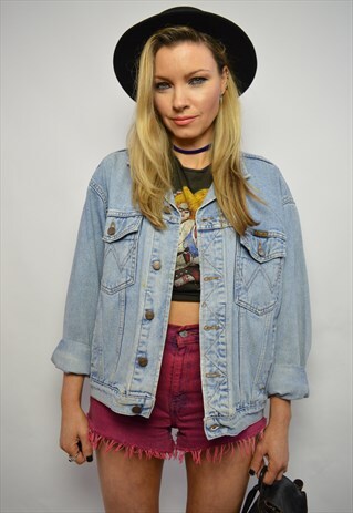 VINTAGE 90S WRANGLER MEDIUM BLUE WASH DENIM JACKET GRUNGE